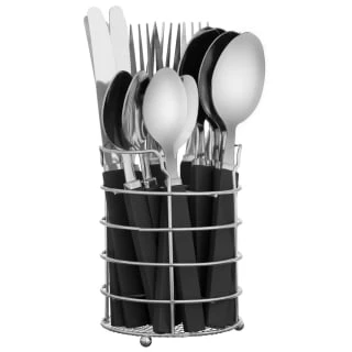 B&M Cutlery Set With Caddy 16pc - Black - Image 2