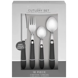 B&M Soft Touch Cutlery Set 16pc - Grey - Image 2