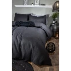 B&M Luna Waffle King Duvet Set - Black