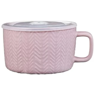 B&M Herringbone Embossed Soup Mug - Blush