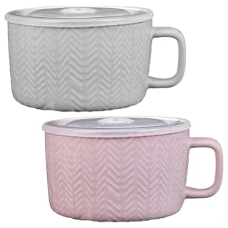 B&M Herringbone Embossed Soup Mug - Blush - Image 2