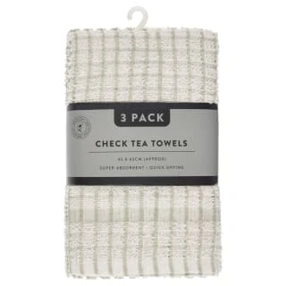 B&M Check Tea Towels - Sage 3pk