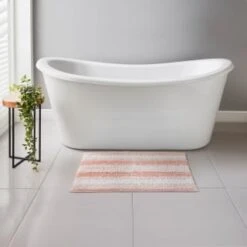 B&M Newbury Stripe Bath Mat 50 X 80cm - Blush