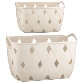 Diamond Embossed Cream Storage Basket - Large - Image 2