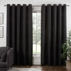 B&M Colorado Hopsack Fully Lined Black Eyelet Curtains 66 X 72"