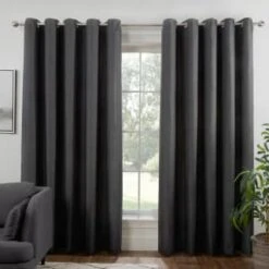 B&M Colorado Hopsack Fully Lined Charcoal Eyelet Curtains 66 X 72"