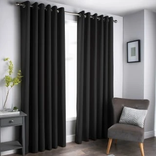 B&M Oxford Black Black Out Curtains With Eyelets 90 X 90"