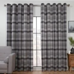 B&M Oakland Traditional Woven Grey Check Curtains 66 X 72"