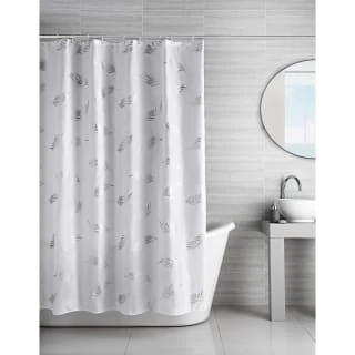 B&M Metallic Printed Shower Curtain - Silver Leaves - Image 2