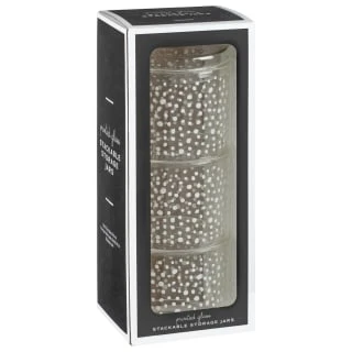 B&M Printed Glass Stackable Storage Jars 3pc - White