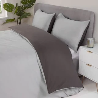 Simply Everyday Reversible King Duvet Set With Pipe - Grey & Charcoal