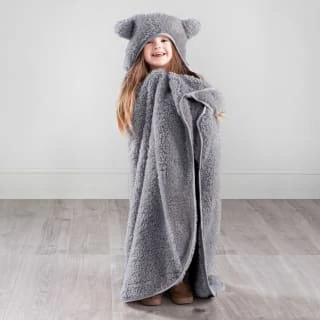 Simply Kids Hooded Sherpa Blanket - Grey